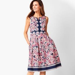 Talbots Paisley Fit & Flare Dress NWT Size 2 Pink Navy Cotton